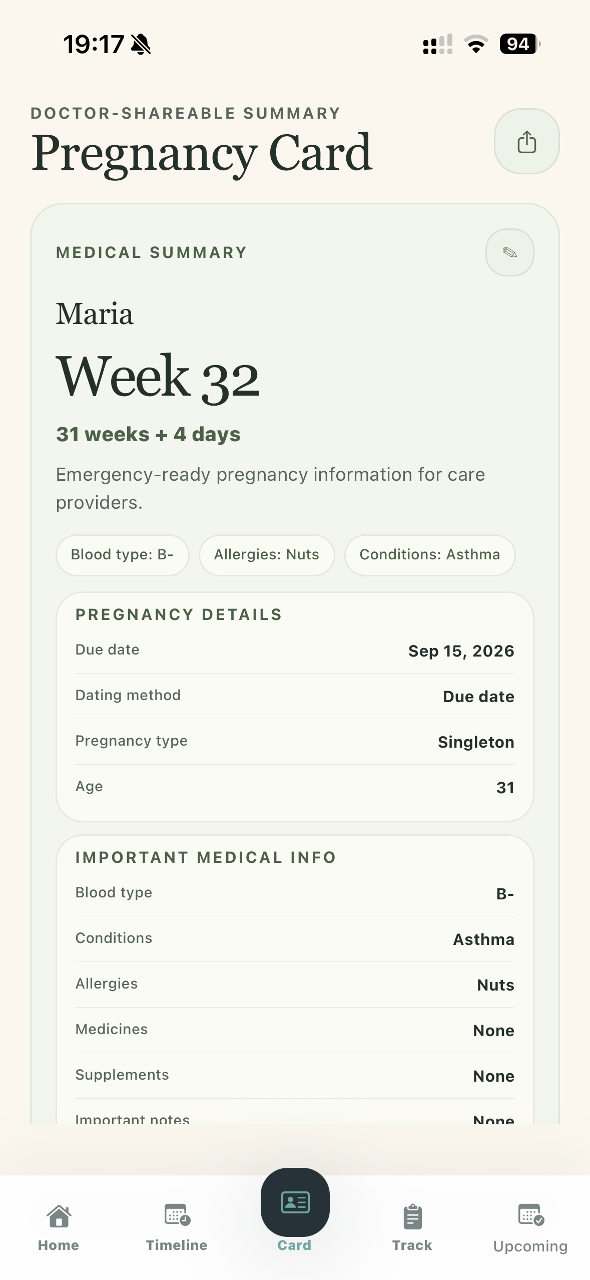 Pregnancy card