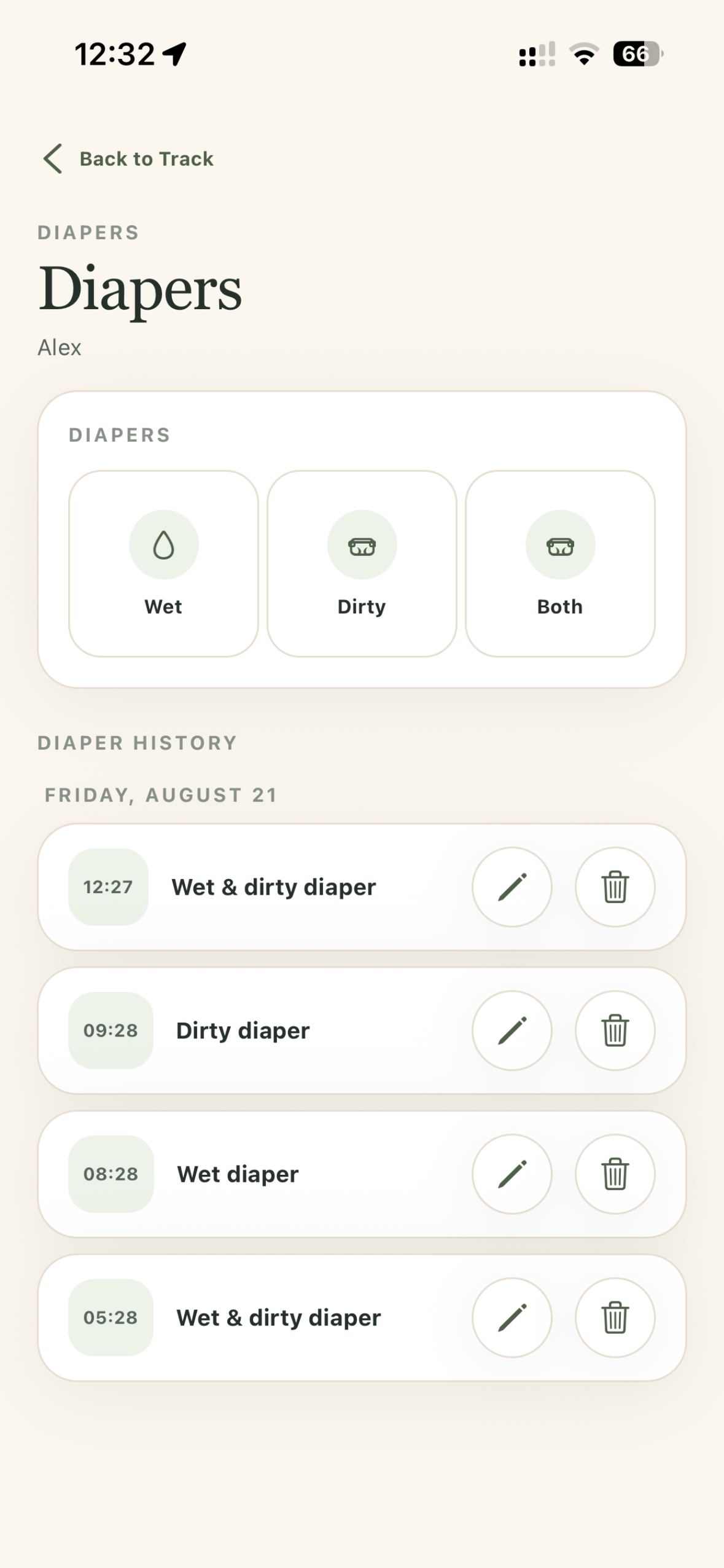 MyPregBaby diaper records