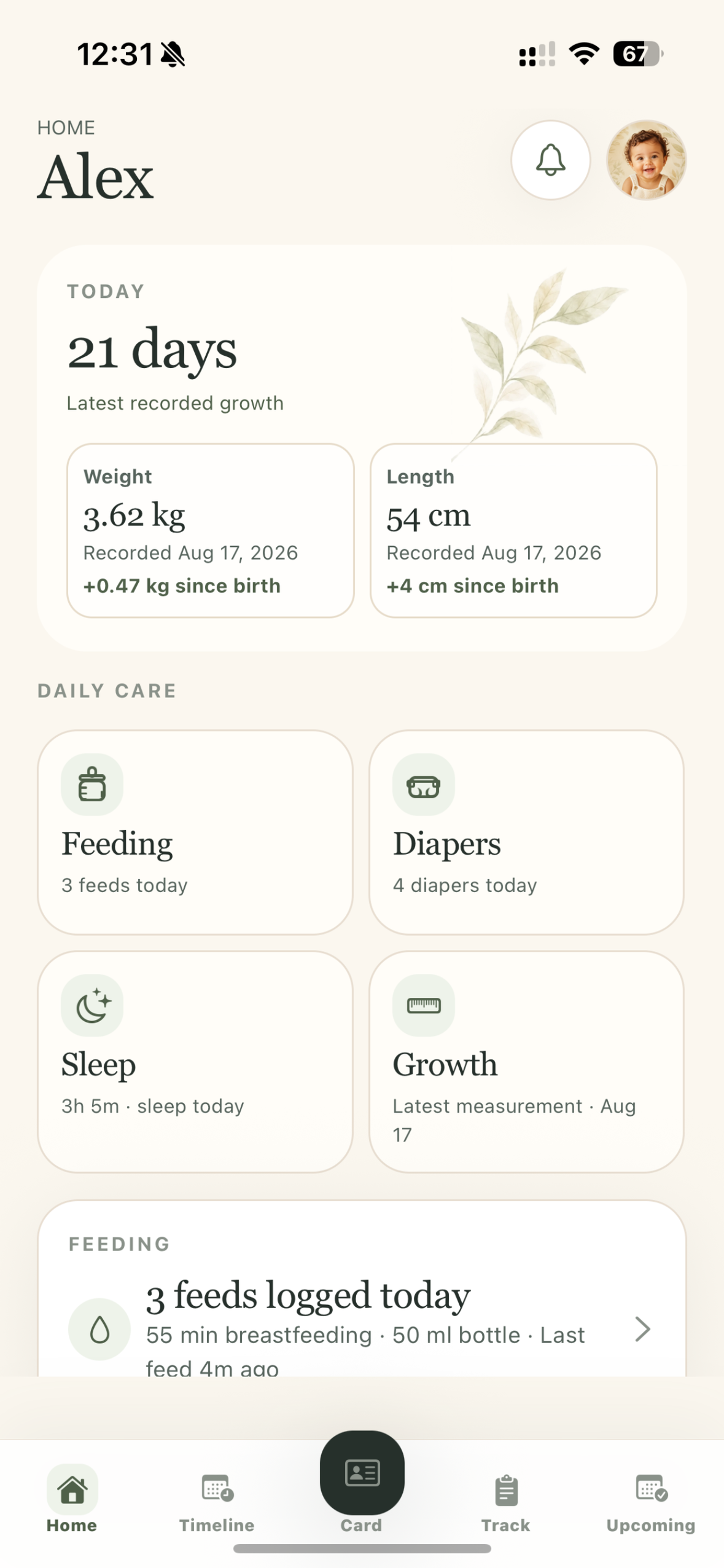MyPregBaby home overview for daily child care